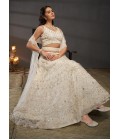 Cream Net Cutdana Embroidery Wedding Lehenga Choli 