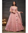 Pink Net Zarkan Embroidery Wedding Lehenga Choli