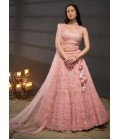 Pink Net Zarkan Embroidery Wedding Lehenga Choli