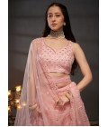 Pink Net Zarkan Embroidery Wedding Lehenga Choli