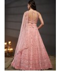 Pink Net Zarkan Embroidery Wedding Lehenga Choli