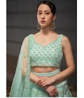 Turquoise Blue Net Sequins Embroidery Wedding Lehenga Choli