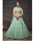 Turquoise Blue Net Sequins Embroidery Wedding Lehenga Choli