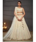 Cream Net Sequins Wedding Lehenga Choli