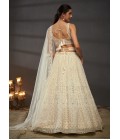 Cream Net Sequins Wedding Lehenga Choli