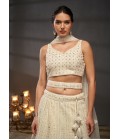 Cream Net Sequins Wedding Lehenga Choli