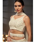 Cream Net Sequins Wedding Lehenga Choli