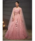 Pink Net Sequins Embroidery Wedding Lehenga Choli