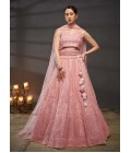 Pink Net Sequins Embroidery Wedding Lehenga Choli