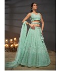 Turquoise Blue Net Embroidery Wedding Lehenga Choli