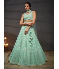 Turquoise Blue Net Embroidery Wedding Lehenga Choli