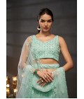 Turquoise Blue Net Embroidery Wedding Lehenga Choli