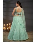 Turquoise Blue Net Embroidery Wedding Lehenga Choli