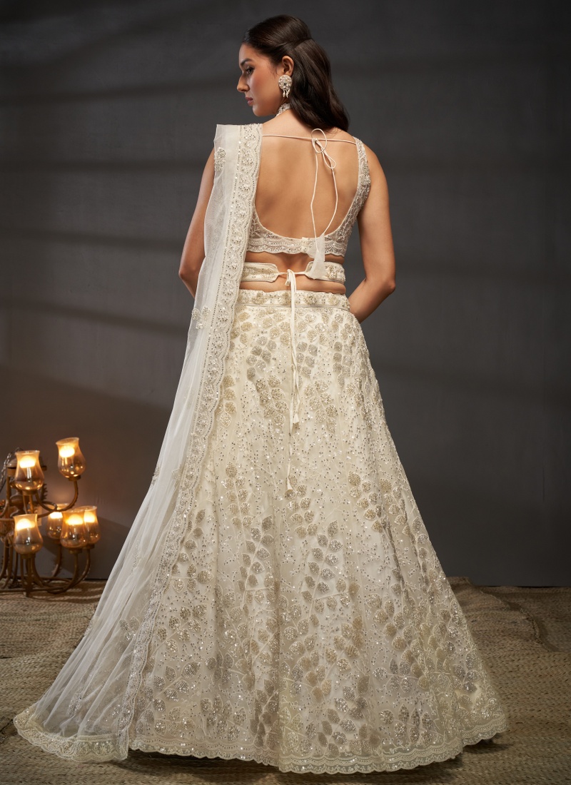 Cream Net Zarkan Embroidery Wedding Lehenga Choli