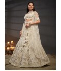 Cream Net Zarkan Embroidery Wedding Lehenga Choli