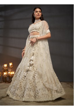 Cream Net Zarkan Embroidery Wedding Lehenga Choli