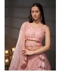 Pink Net Cutdana Embroidery Wedding Lehenga Choli