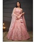 Pink Net Cutdana Embroidery Wedding Lehenga Choli