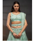 Turquoise Blue Net Sequins Embroidery Wedding Lehenga Choli