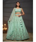 Turquoise Blue Net Sequins Embroidery Wedding Lehenga Choli