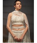 Cream Net Sequins Embroidery Wedding Lehenga Choli