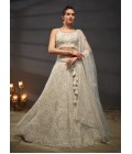 Cream Net Sequins Embroidery Wedding Lehenga Choli