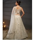 Cream Net Sequins Embroidery Wedding Lehenga Choli