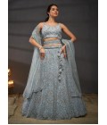 Grey Net Sequins Wedding Lehenga Choli