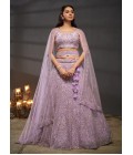 Lavender Net Cutdana Embroidery Wedding Lehenga Choli