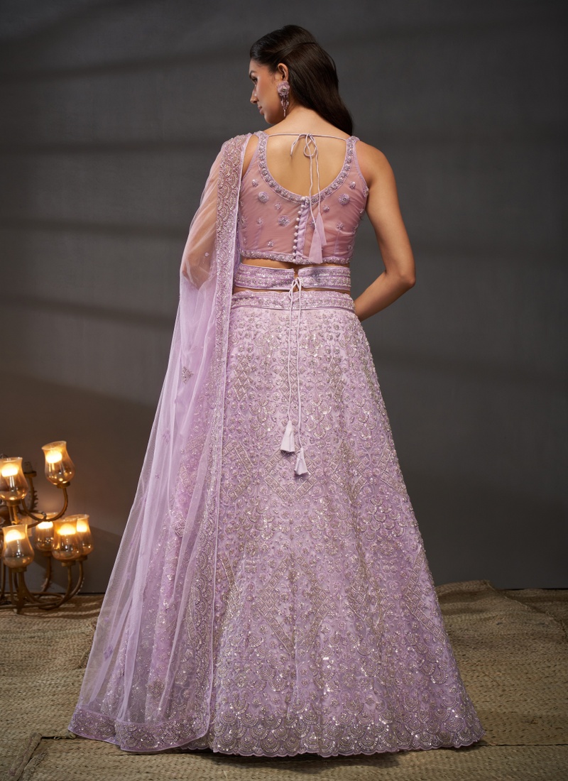 Lavender Net Cutdana Embroidery Wedding Lehenga Choli