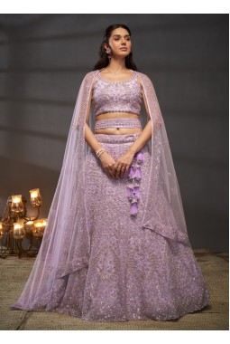 Lavender Net Cutdana Embroidery Wedding Lehenga Choli