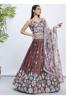 Rose Gold Georgette Sequins Wedding Lehenga Choli 
