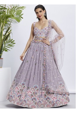 Mauve Pure Chiffon Sequins Wedding Lehenga Choli
