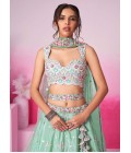 Sea Green Pure Chiffon Thread Embroidery Wedding Lehenga Choli