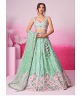 Sea Green Pure Chiffon Thread Embroidery Wedding Lehenga Choli