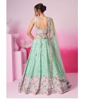 Sea Green Pure Chiffon Thread Embroidery Wedding Lehenga Choli