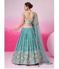 Turquois Blue Pure Georgette Sequins Embroidery Wedding Lehenga Choli