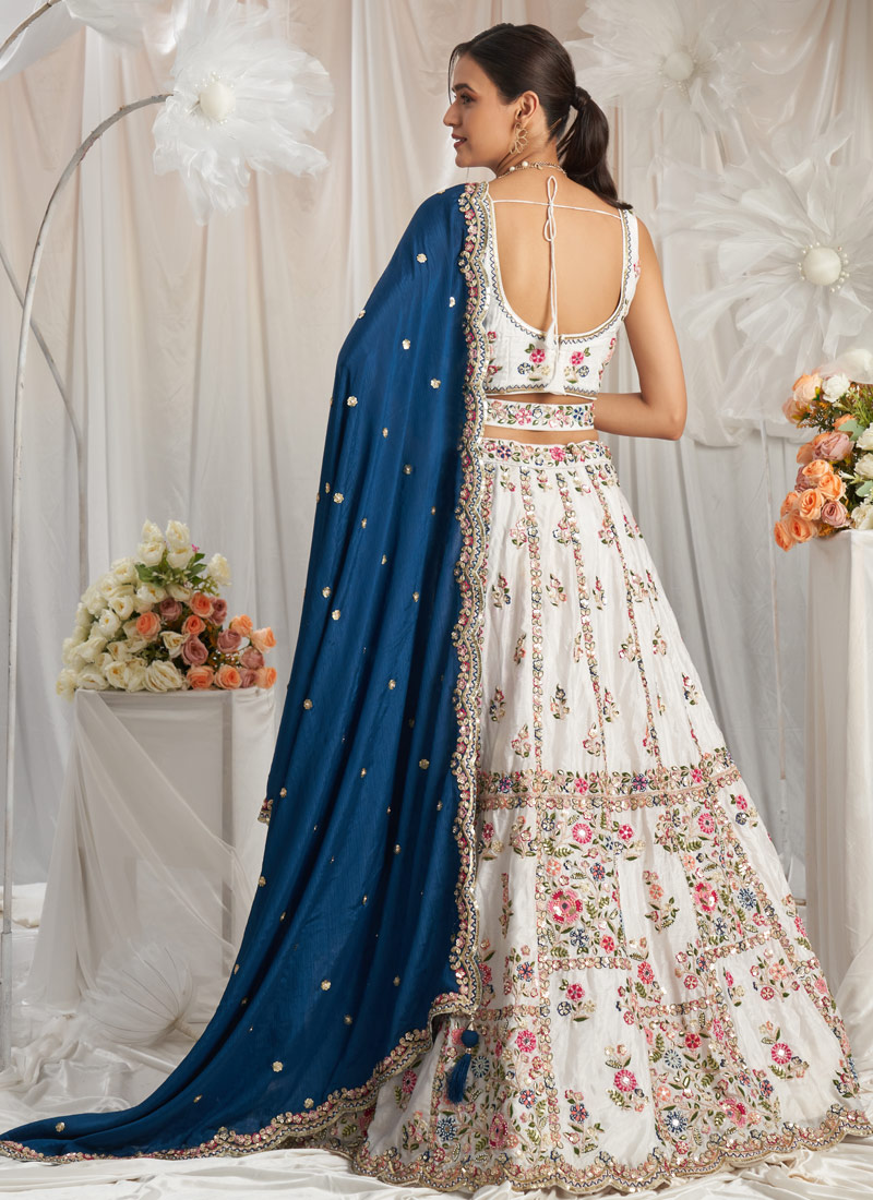 Navy Blue Georgette Sequins Embroidery Bridal Lehenga Choli