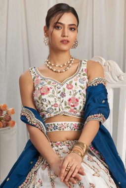 Navy Blue Georgette Sequins Embroidery Bridal Lehenga Choli