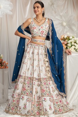 Navy Blue Georgette Sequins Embroidery Bridal Lehenga Choli