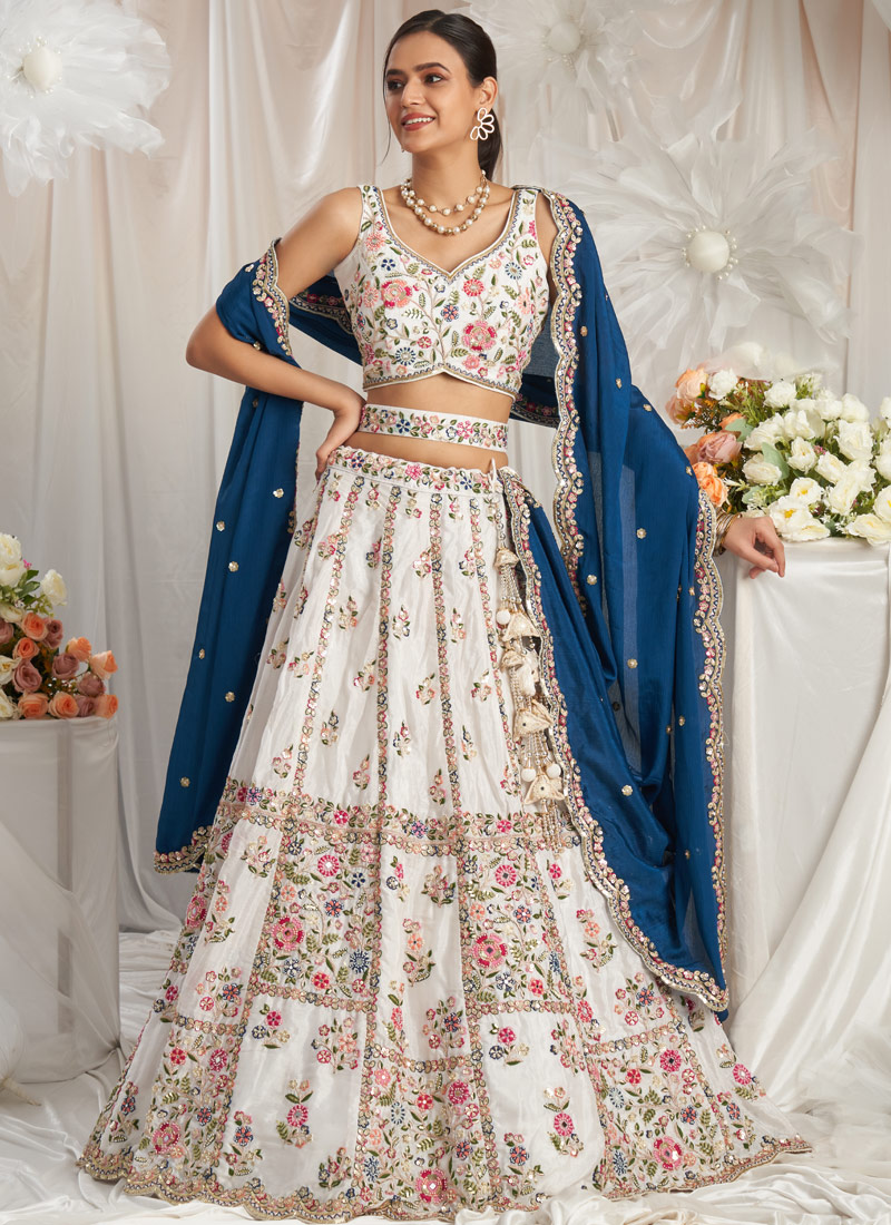 Navy Blue Georgette Sequins Embroidery Bridal Lehenga Choli