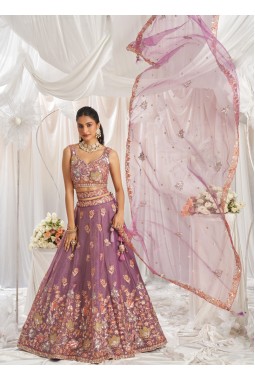 Lavender Organza Sequins Embroidery Bridal Lehenga Choli