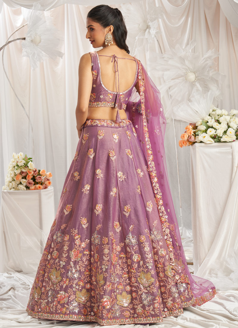 Lavender Organza Sequins Embroidery Bridal Lehenga Choli