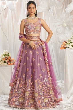 Lavender Organza Sequins Embroidery Bridal Lehenga Choli