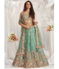 Lime green Organza Sequins Embroidery Wedding Lehenga Choli