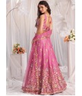 Pink Organza Sequins Embroidery Bridal Lehenga Choli