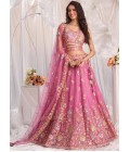 Pink Organza Sequins Embroidery Bridal Lehenga Choli