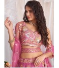 Pink Organza Sequins Embroidery Bridal Lehenga Choli