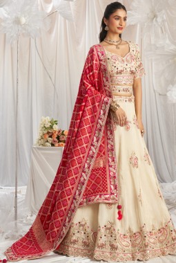 Pink Tissue Embroidery Bridal Lehenga Choli