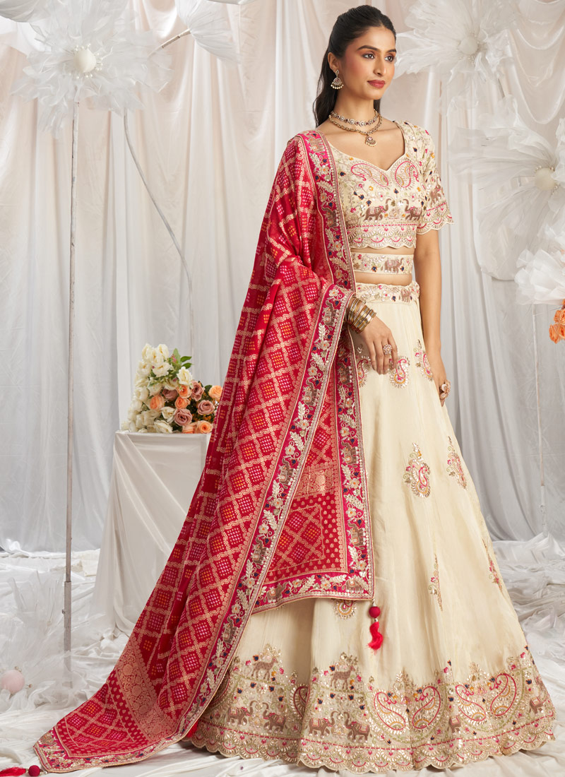 Pink Tissue Embroidery Bridal Lehenga Choli